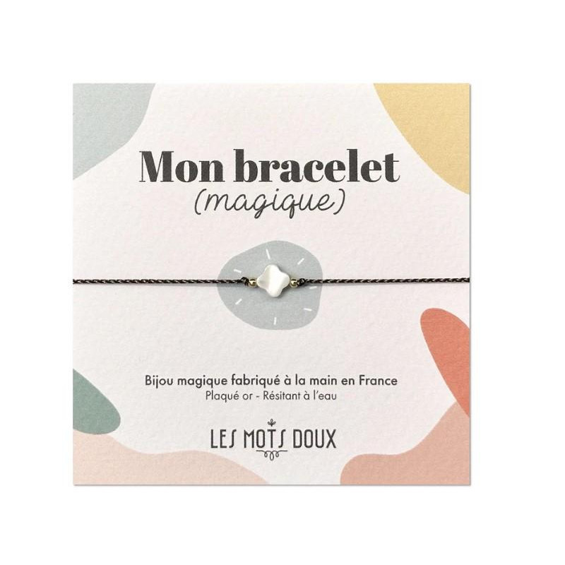 BRACELET BRELOQUE FLEUR NACRE MARRON DORE