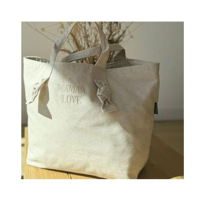 City bag coton brodé Maman Love - Sable